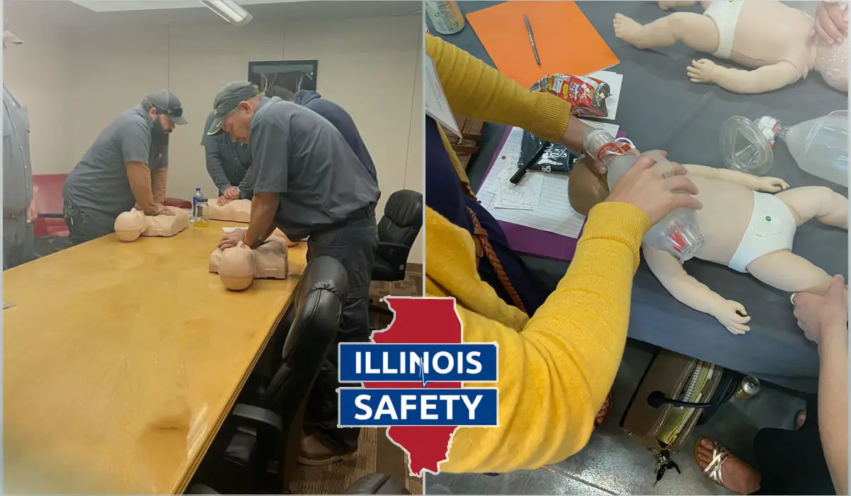 a group of men practicing CPR and rescue breaths