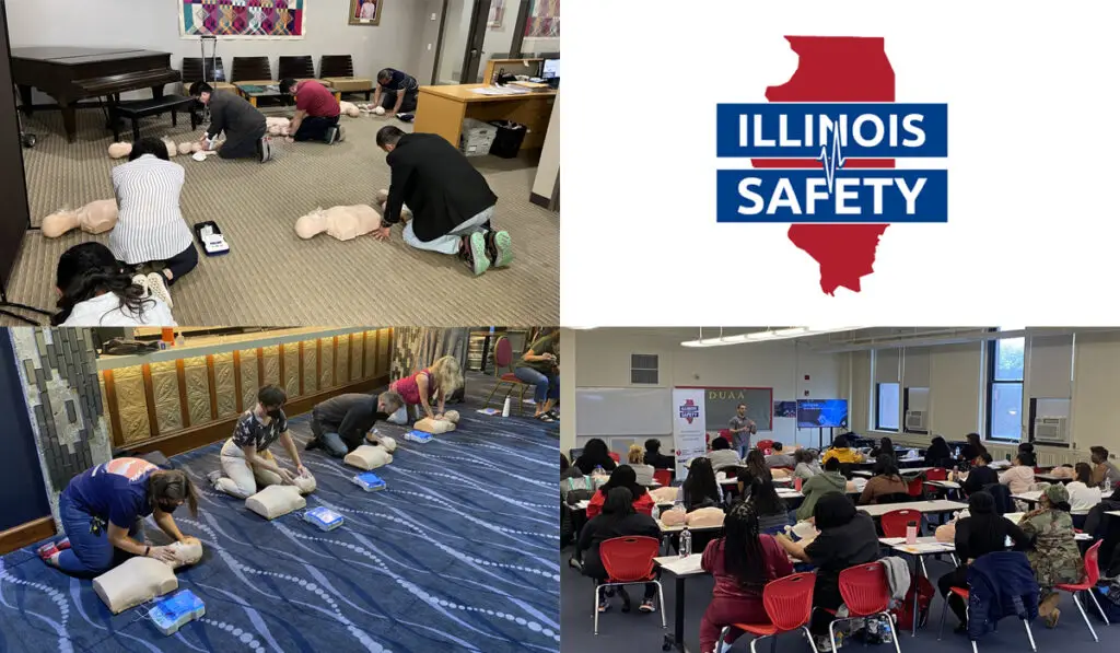 Different organizations training in first aid. AED's are provided during the course.