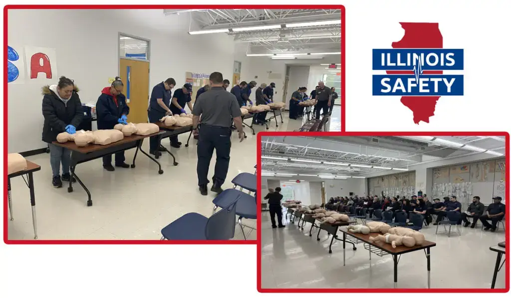 A team of paramedics taking up safety CPR training in Illinois Safety.