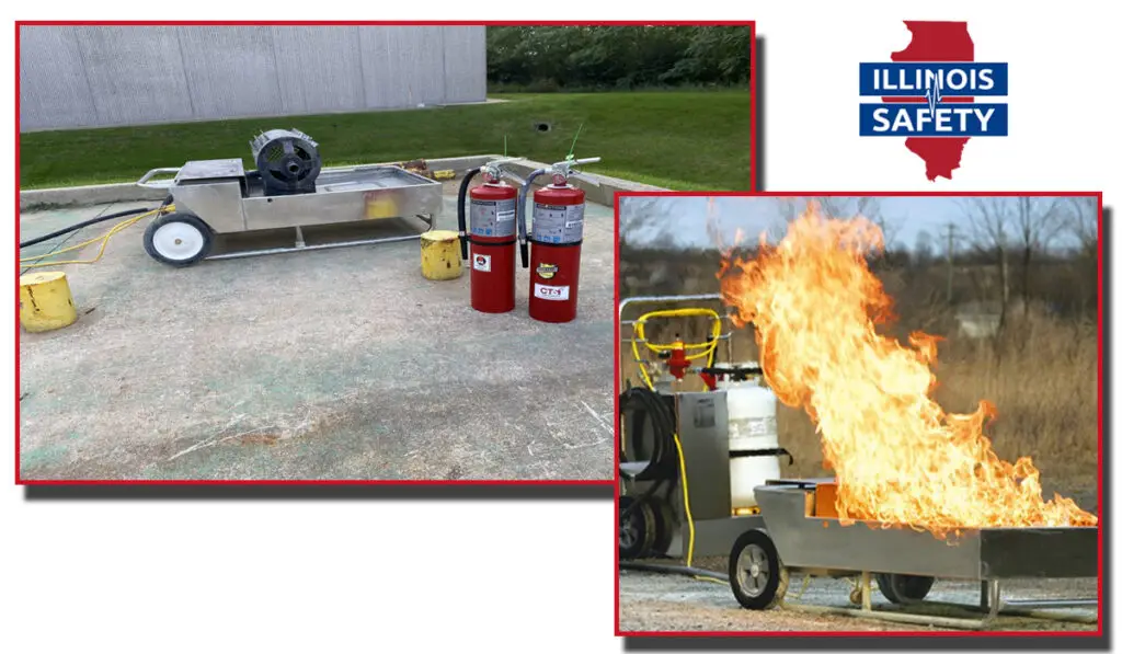 An electric motor prop and fire extinguishers used in fire training in Illinois.