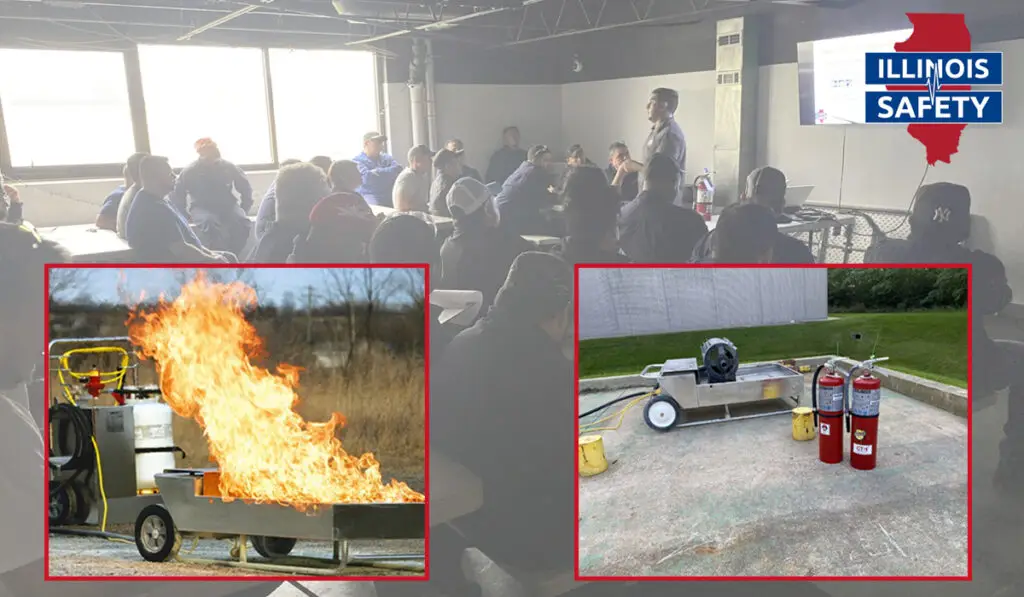 An electric motor prop and fire extinguishers used in fire training in Illinois.