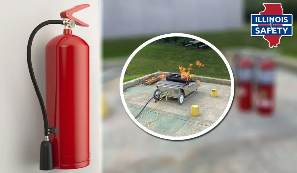 An electric motor prop and a fire extinguisher used in fire training in Illinois.