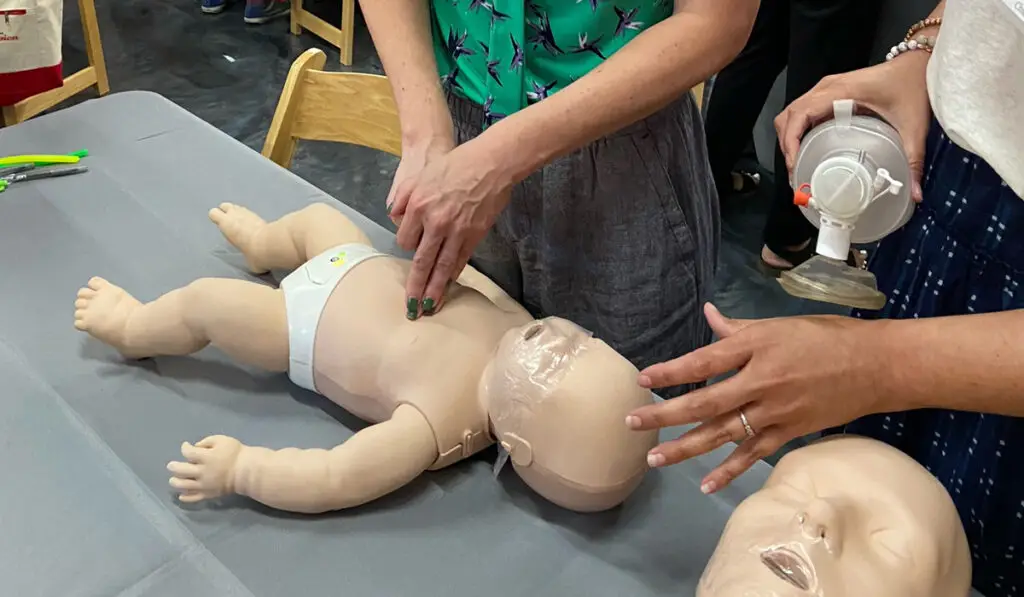 A baby dummy used during the training NRP course.