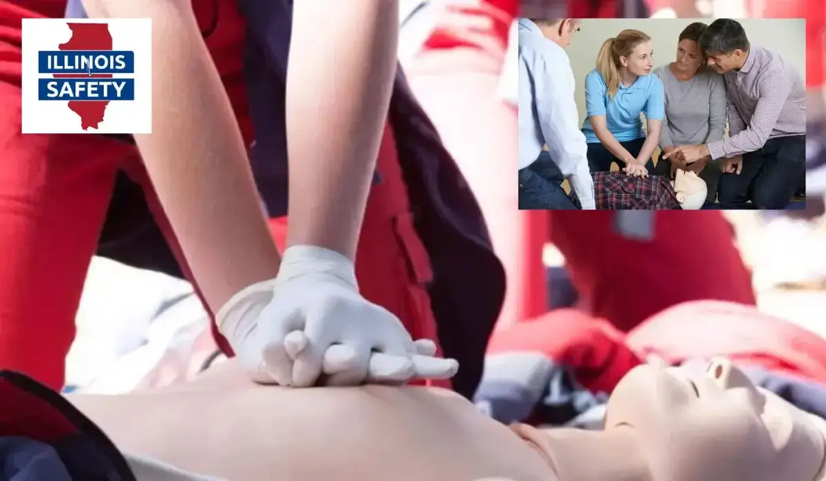 CPR certification training session demonstrating chest compressions, with an instructor guiding participants on a mannequin, highlighting the differences in BLS vs CPR techniques.